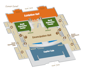 Le plan de l'étage inférieur du Visitor Center du Capitole de Washington