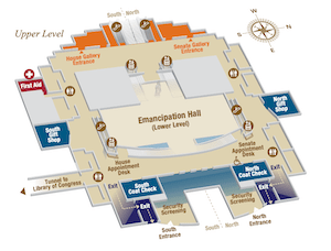 Le plan de l'étage supérieur du Visitor Center du Capitole de Washington
