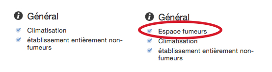 L'indication espace fumeurs sur Booking