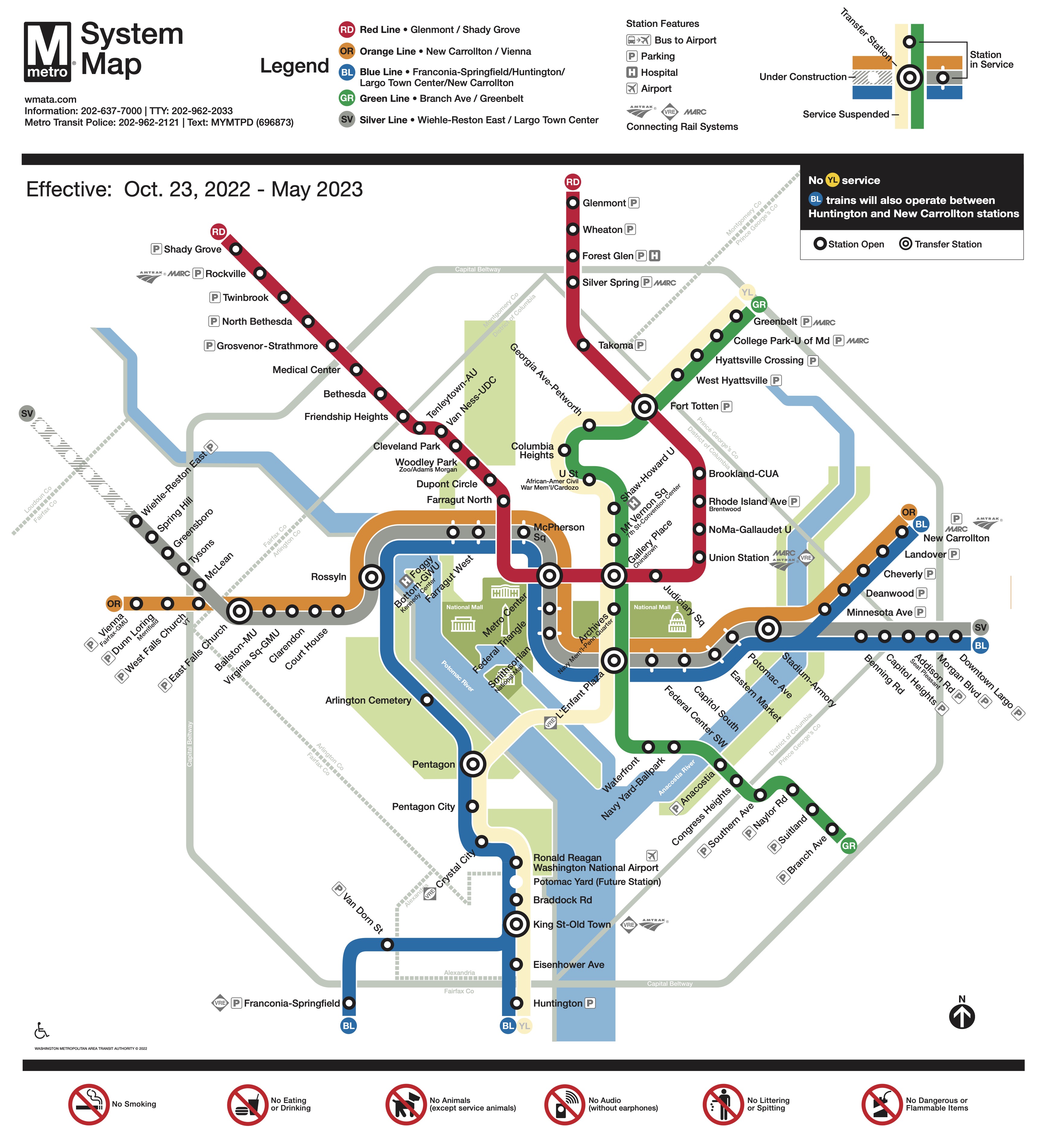 Plan du métro et des navettes à Washington pendant les travaux